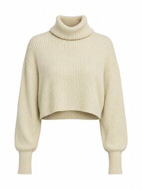 Aritzia Wilfred Cream Ribbed Cropped Turtleneck Sweater S